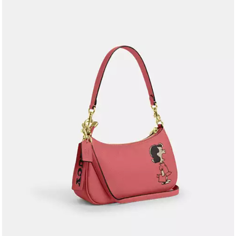 Coach X Peanuts Teri Shoulder Bag With Lucy CBM32 Leather/Bright Coral Multi NWT - Picture 4 of 11